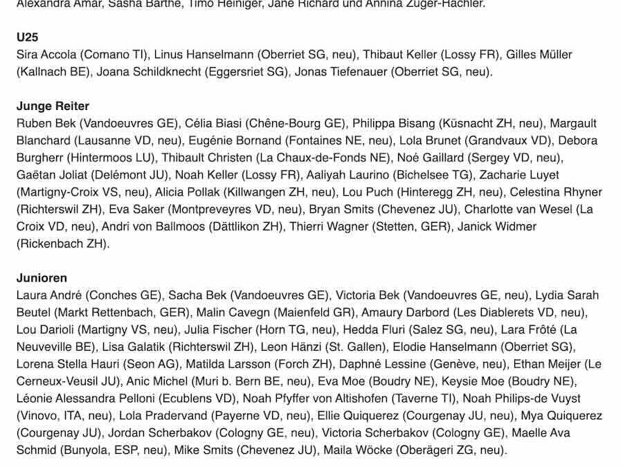 Neu im Schweizer Nationalkader